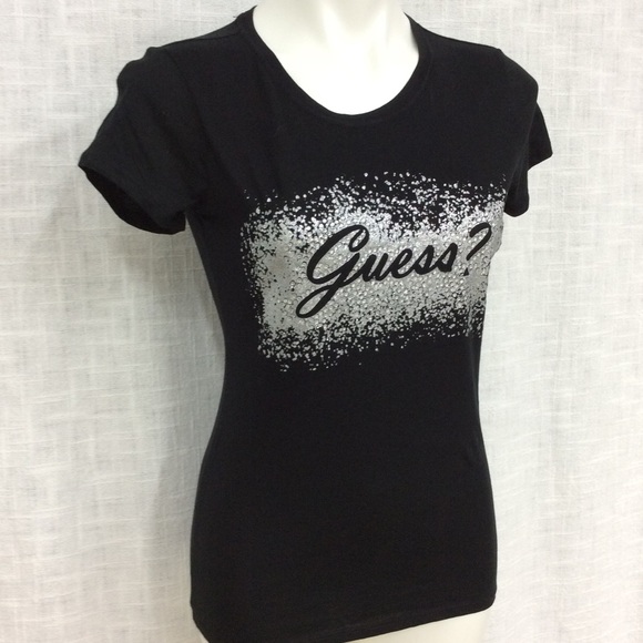 Guess Black Tee Embellished With Silver Sparkle - Picture 4 of 8